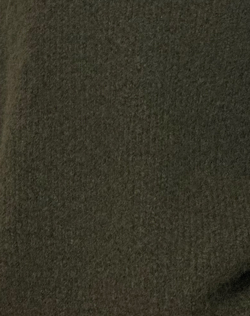 Asato Chunky V Neck Jumper in Brushed Khaki-Nico Sky