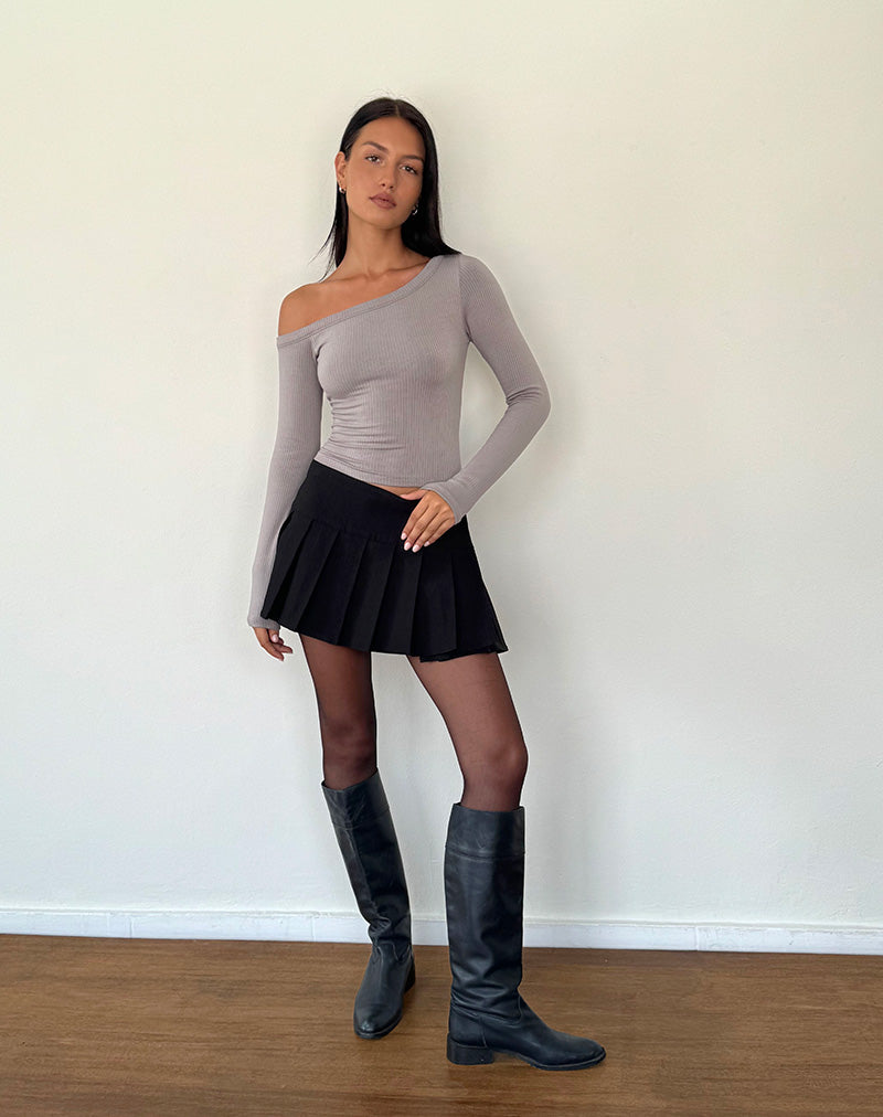 Ashia Asymmetrical Long Sleeve Top in Elephant Grey-Nico Sky