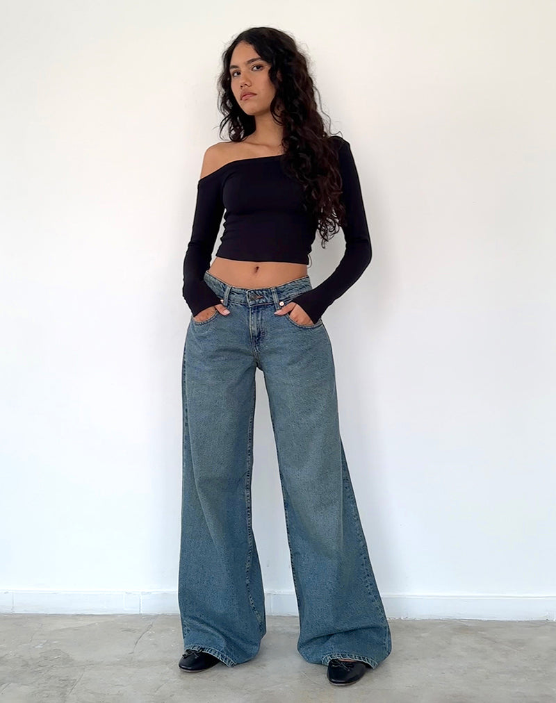Roomy Oversized Low Rise Jeans in Vintage Blue Green-Nico Sky