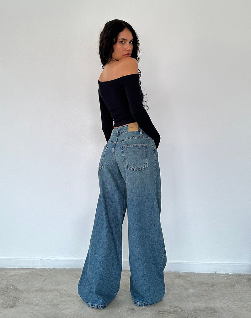 Roomy Oversized Low Rise Jeans in Vintage Blue Green-Nico Sky