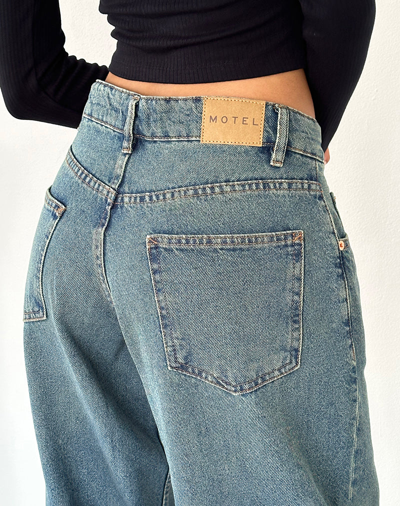 Roomy Oversized Low Rise Jeans in Vintage Blue Green-Nico Sky
