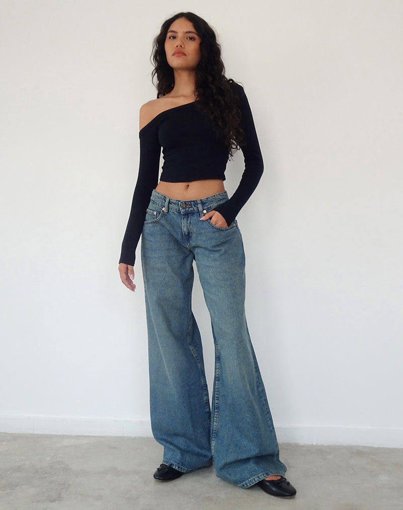 Roomy Oversized Low Rise Jeans in Vintage Blue Green-Nico Sky