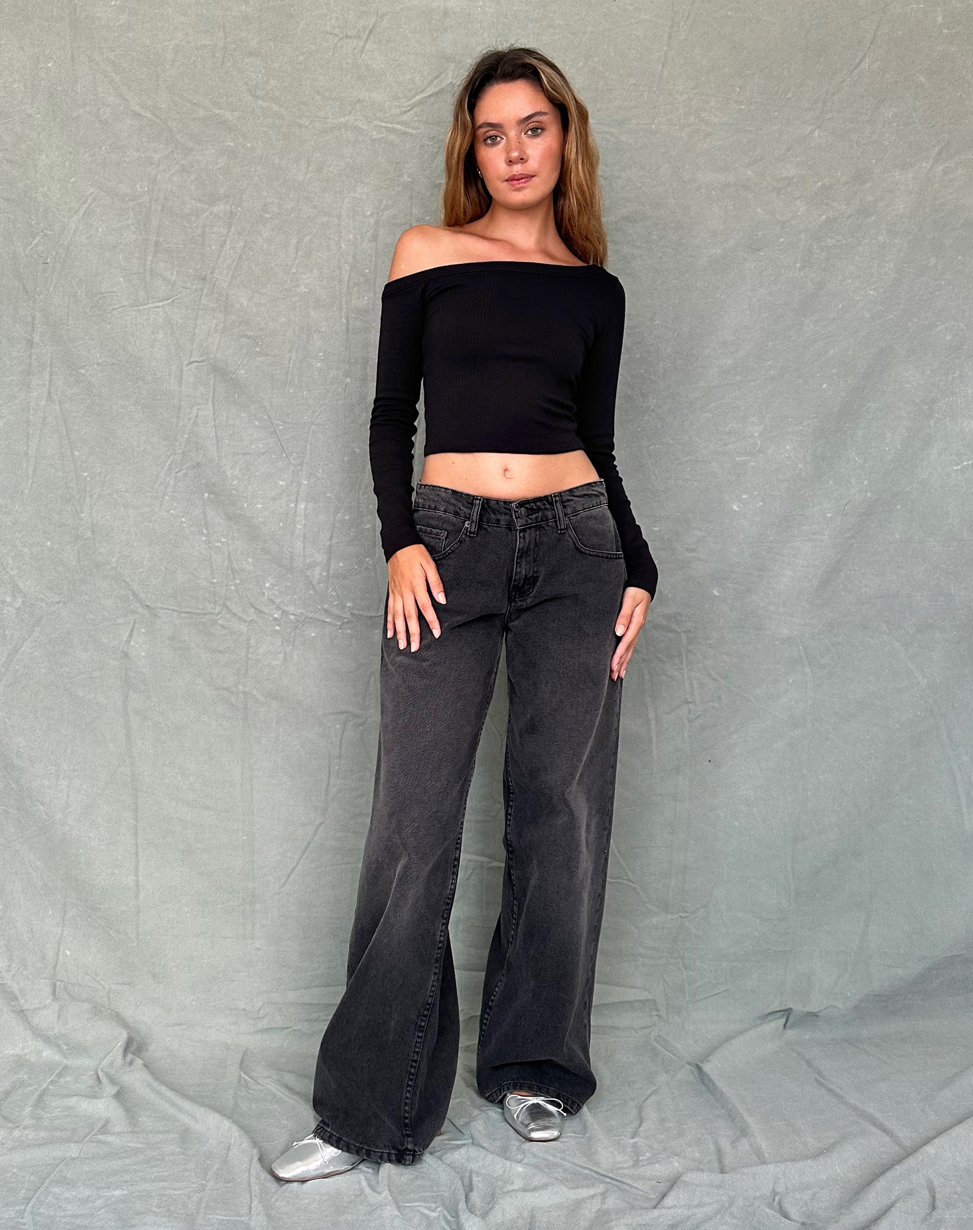 Ashia Asymmetric Long Sleeve Top in Black Super Soft Thick Rib-Nico Sky