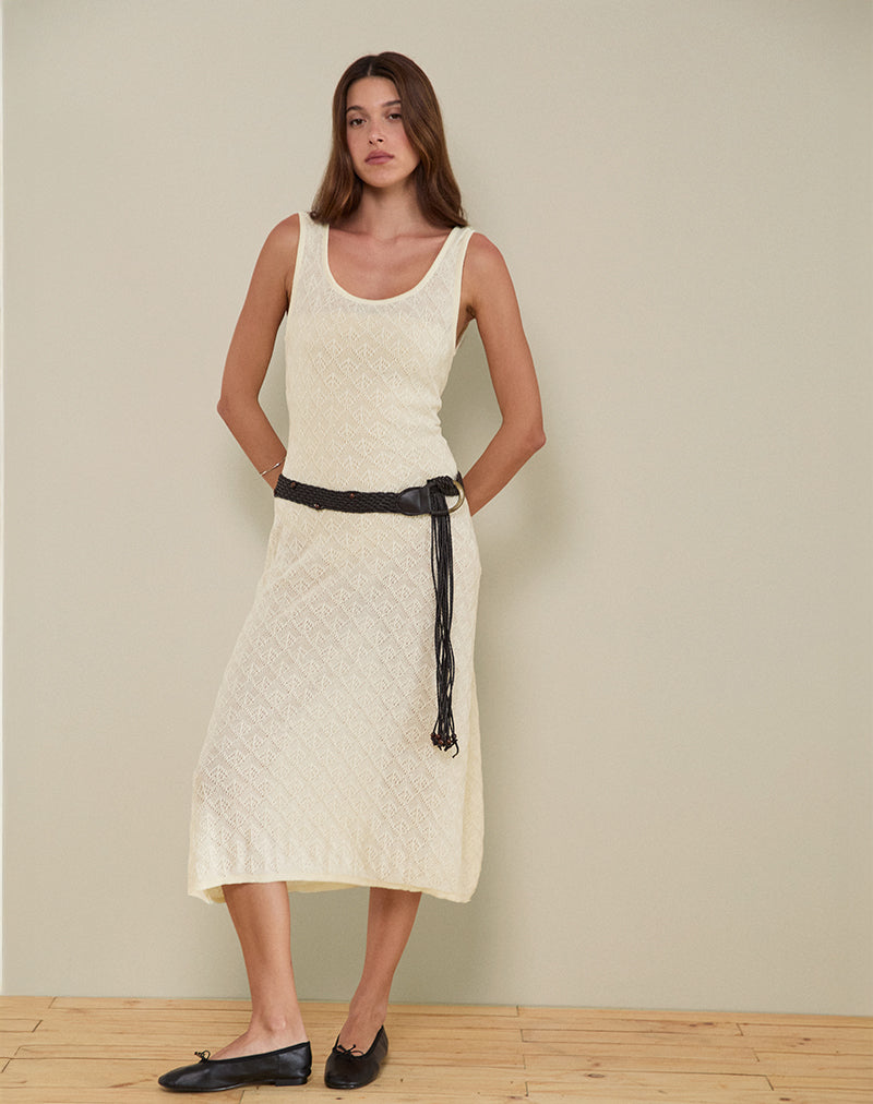 Ashtin Midi Dress in Pointelle Ivory-Nico Sky