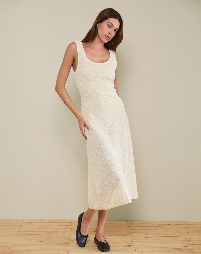 Ashtin Midi Dress in Pointelle Ivory-Nico Sky