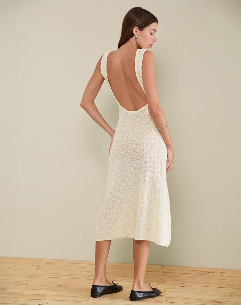 Ashtin Midi Dress in Pointelle Ivory-Nico Sky
