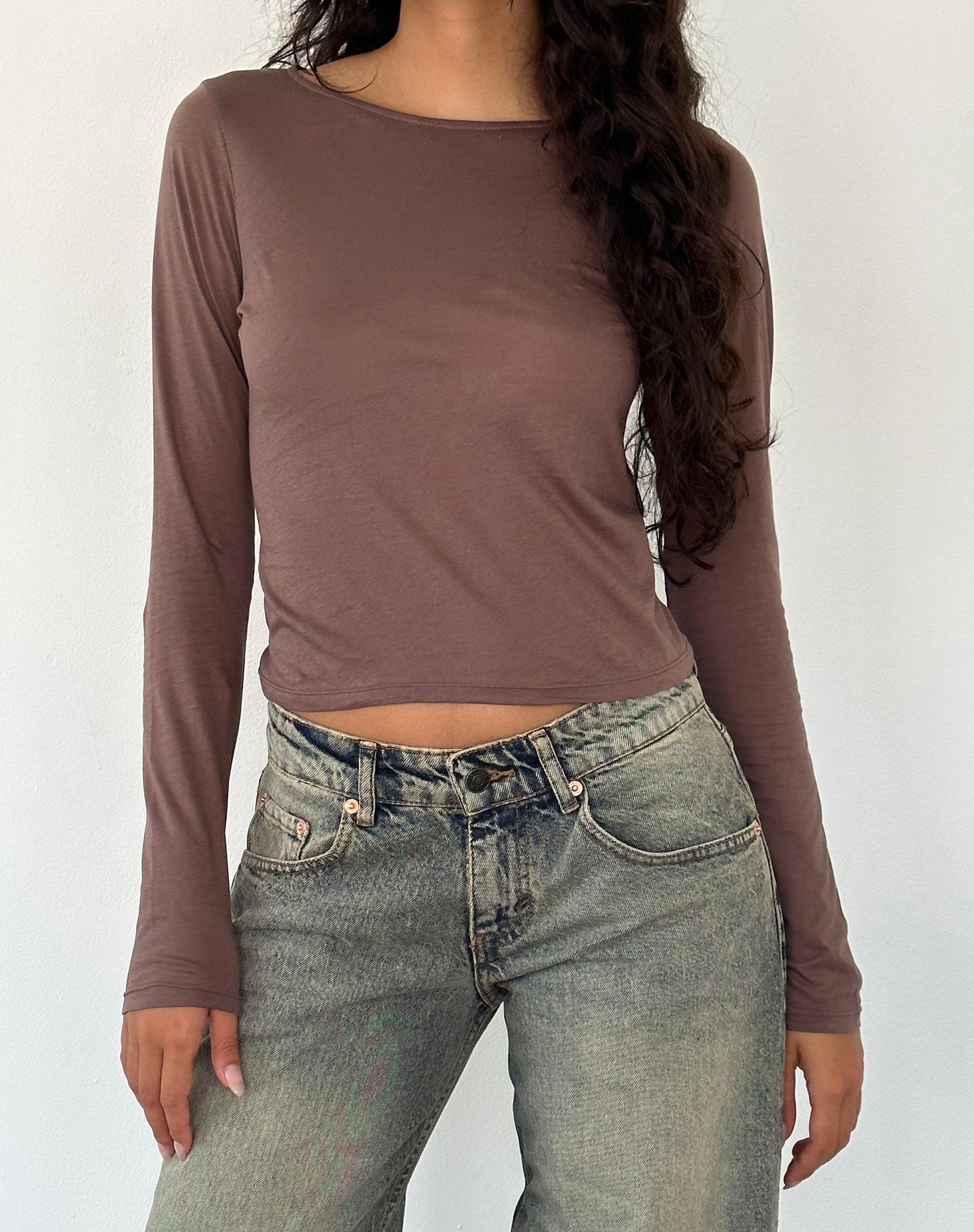 Asma Long Sleeve Top in Nutmeg-Nico Sky