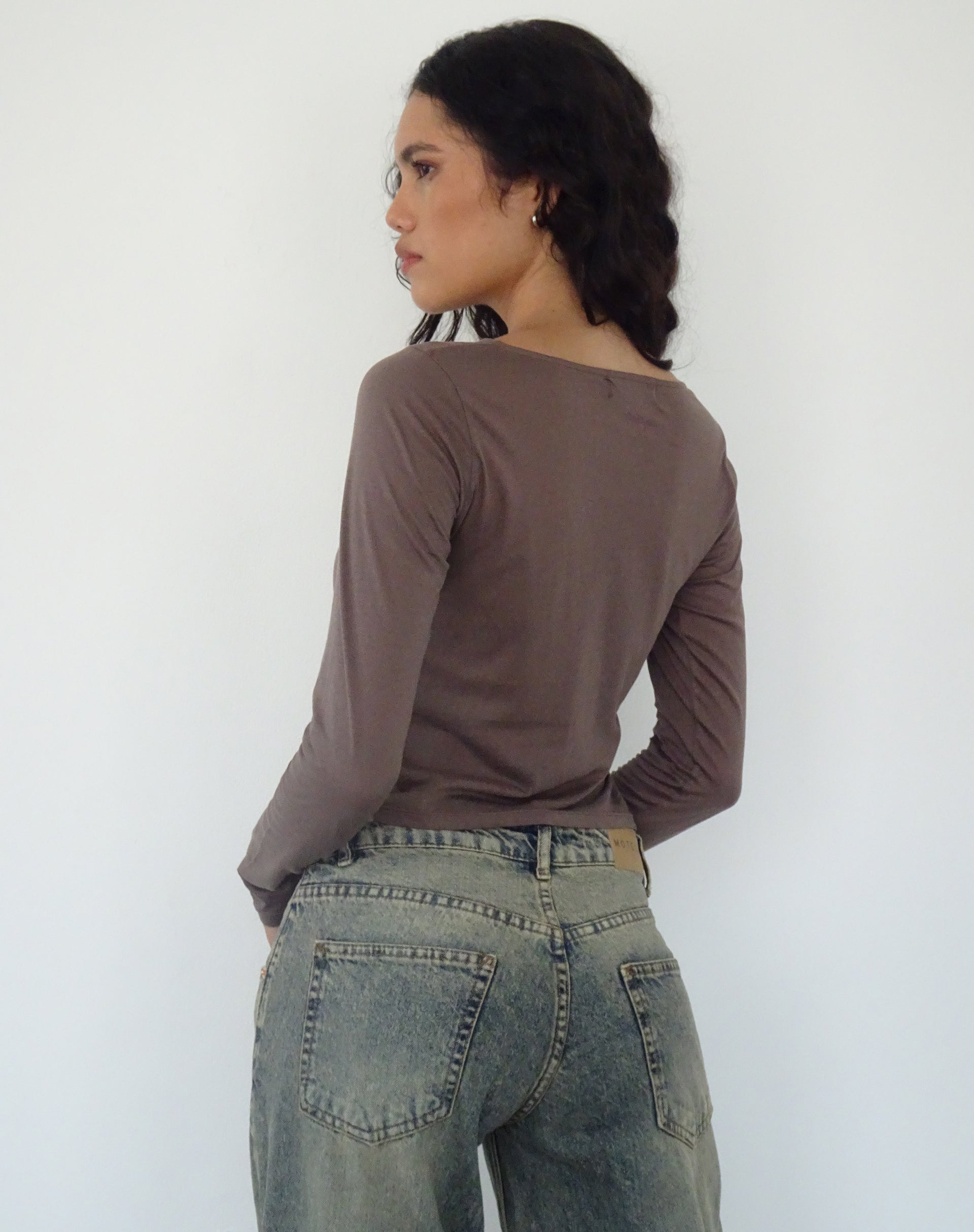 Asma Long Sleeve Top in Nutmeg-Nico Sky