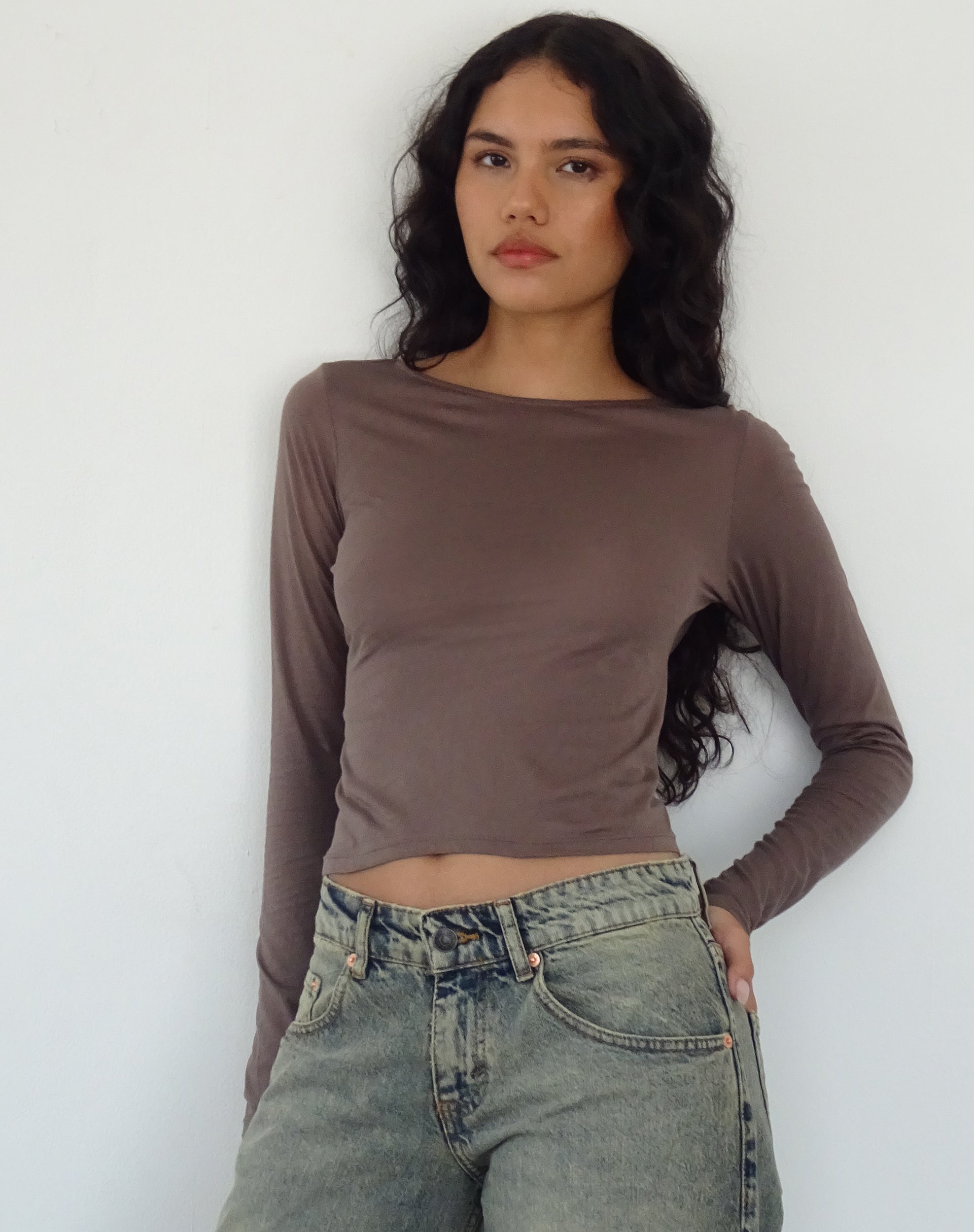 Asma Long Sleeve Top in Nutmeg-Nico Sky
