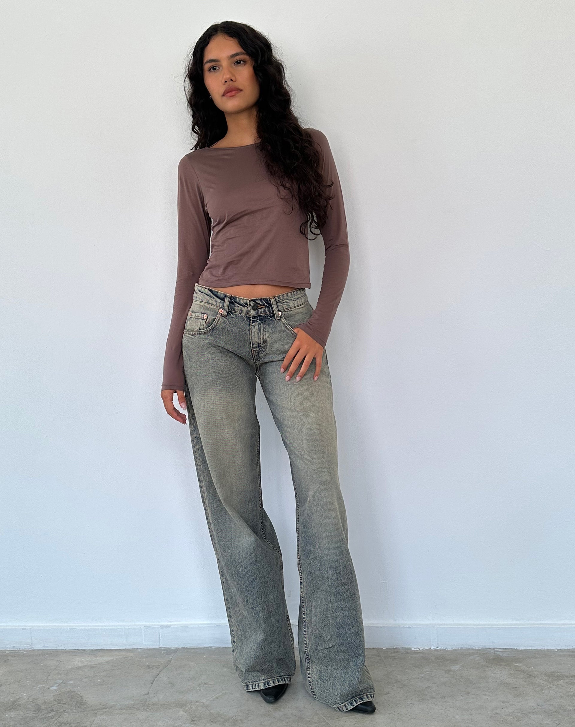 Asma Long Sleeve Top in Nutmeg-Nico Sky