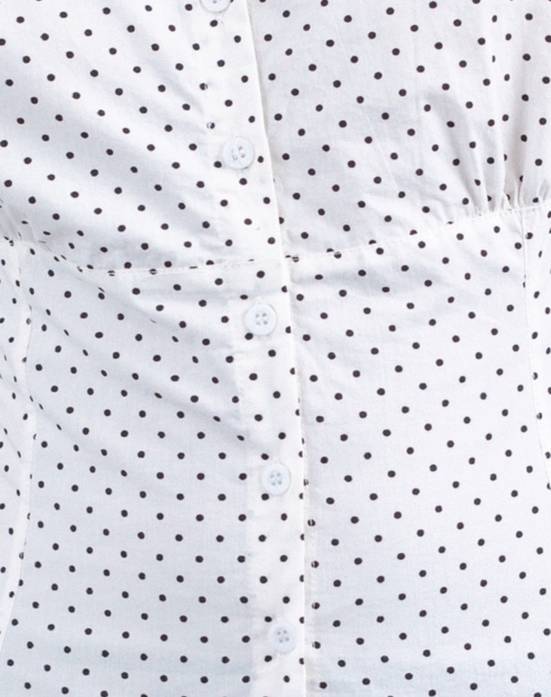 Aspen Puff Sleeve Blouse in Micro Polka White and Black-Nico Sky