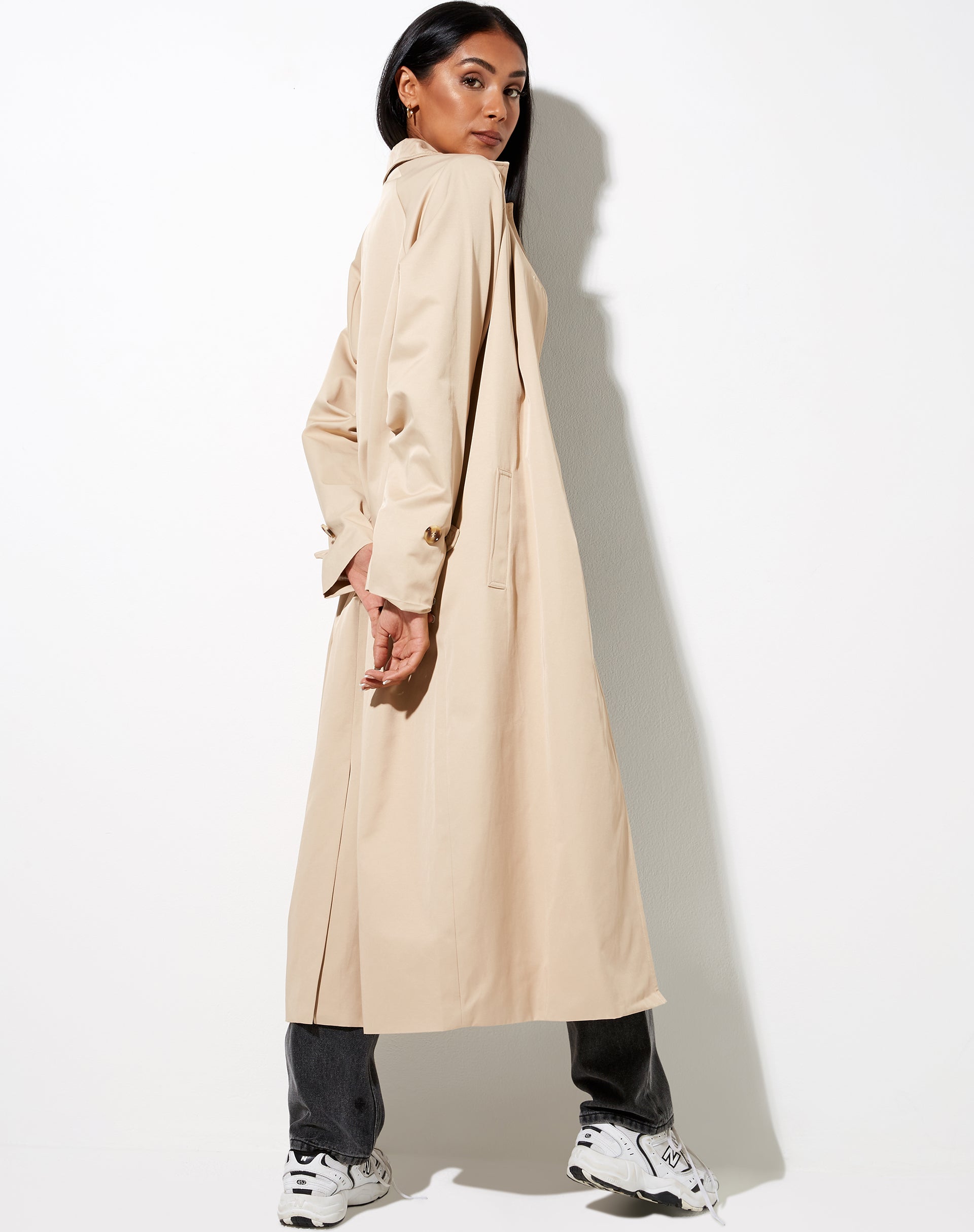 Assa Trench Coat in Beige with Stripe Lining-Nico Sky