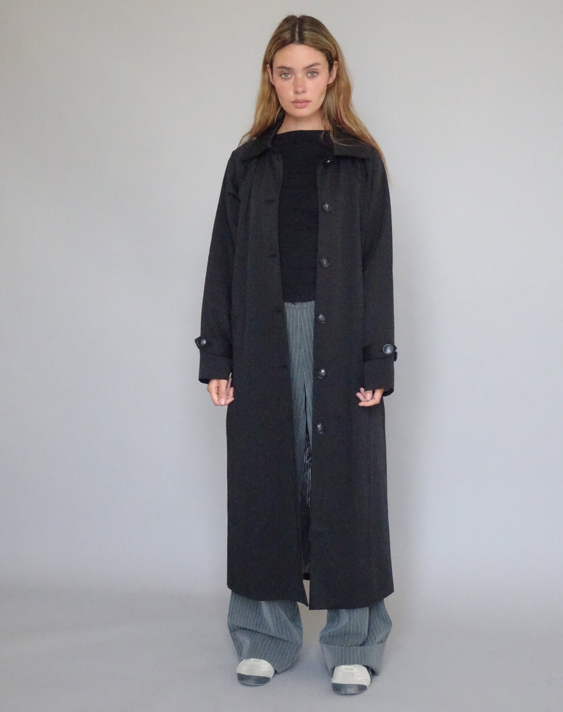 Assa Trench Coat in Black with Stripe Lining-Nico Sky