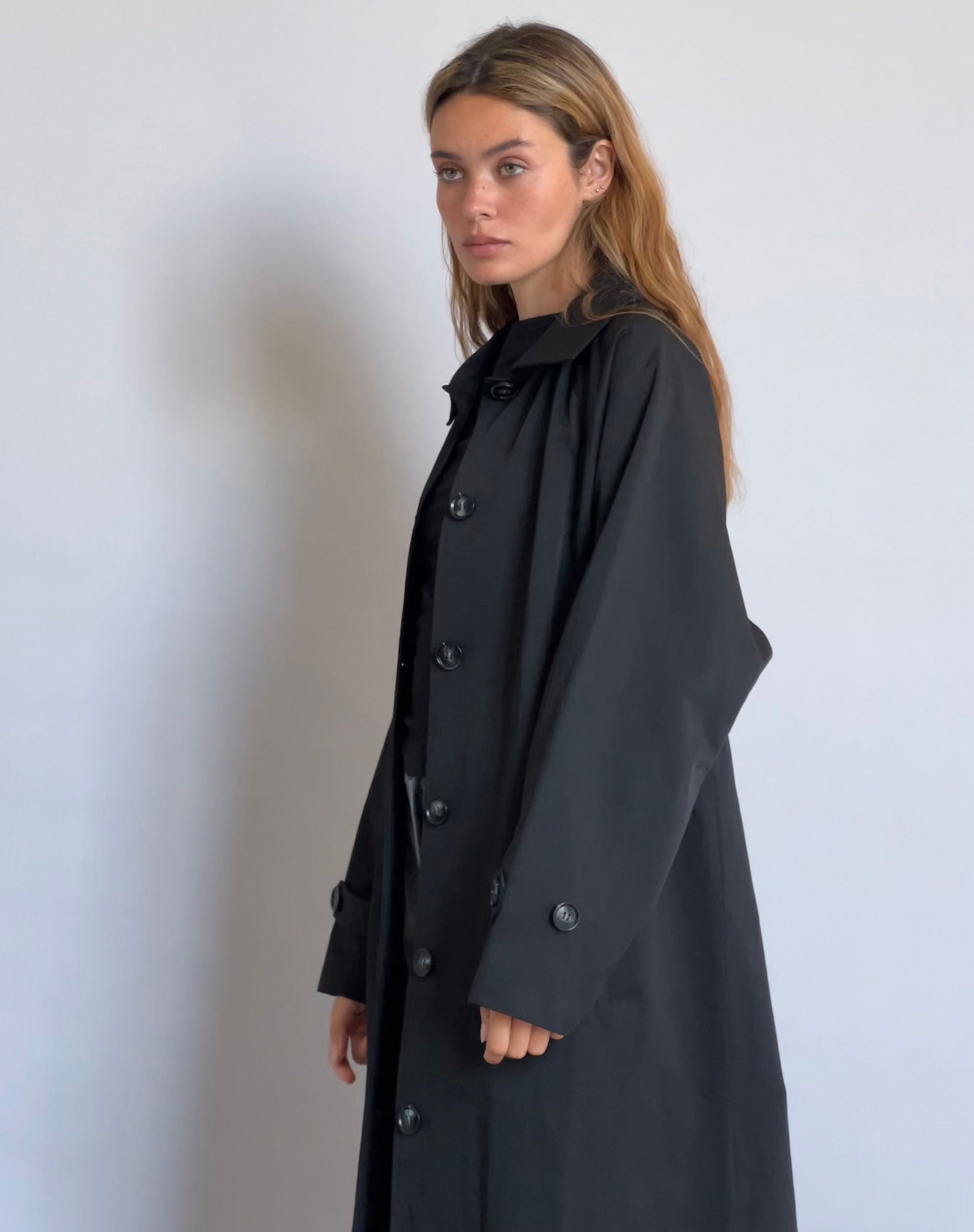 Assa Trench Coat in Black with Stripe Lining-Nico Sky