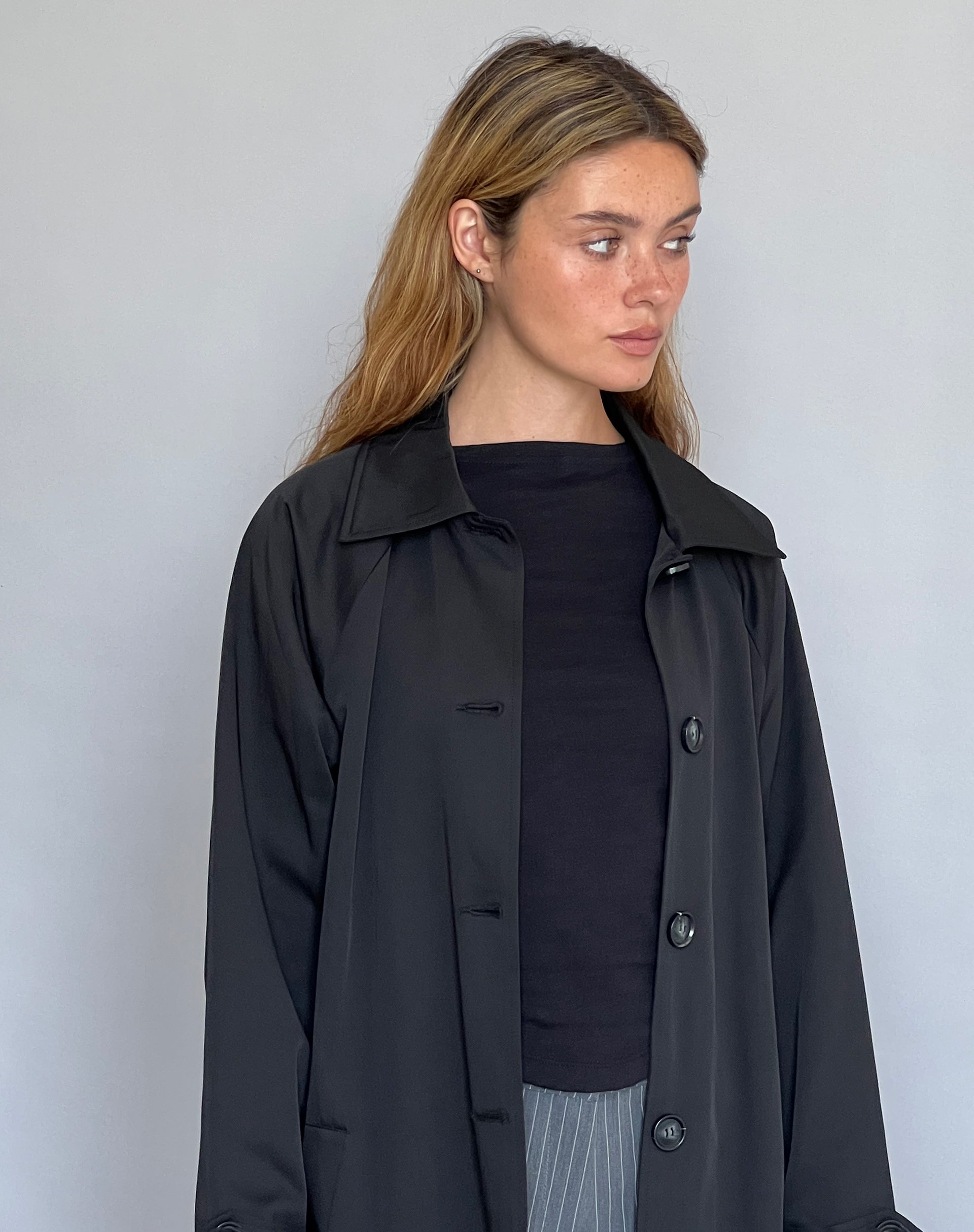 Assa Trench Coat in Black with Stripe Lining-Nico Sky