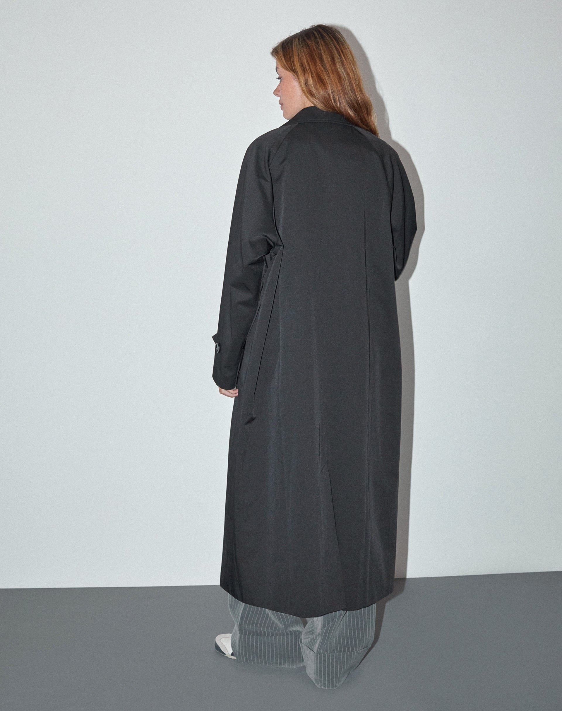 Assa Trench Coat in Black with Stripe Lining-Nico Sky