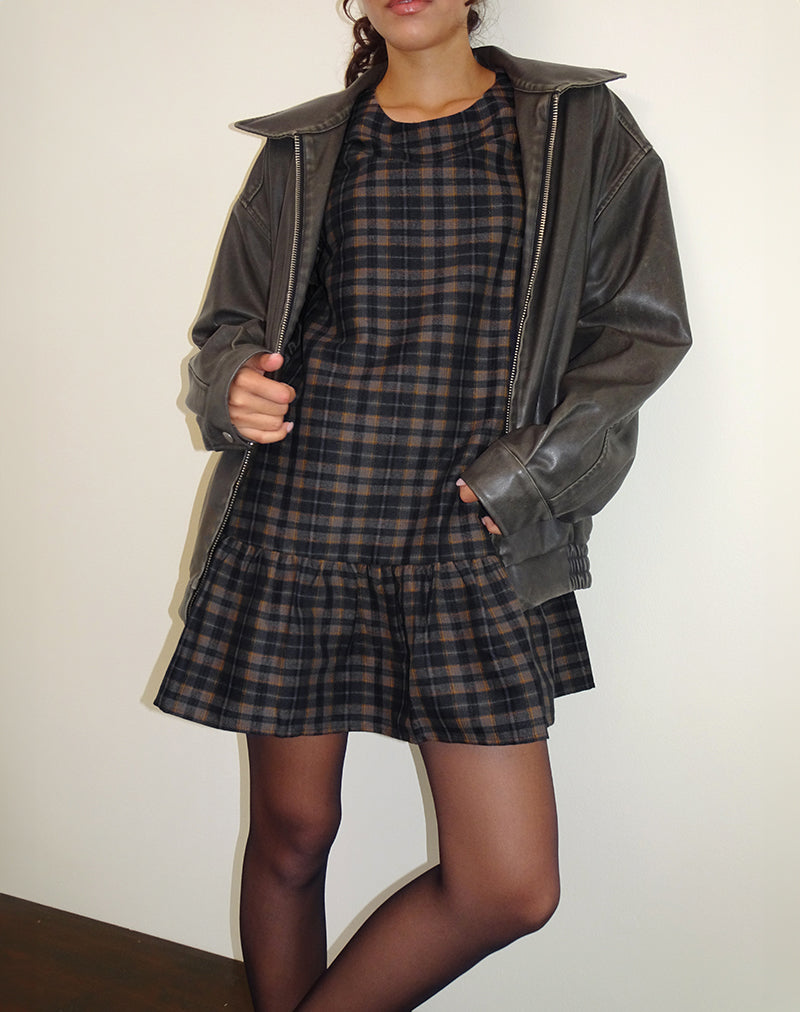 Asterin Mini Smock Dress in Navy Mustard Check-Nico Sky