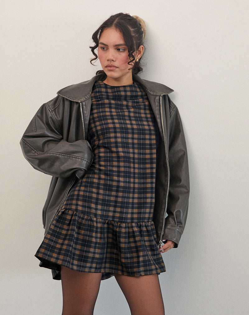 Asterin Mini Smock Dress in Navy Mustard Check-Nico Sky