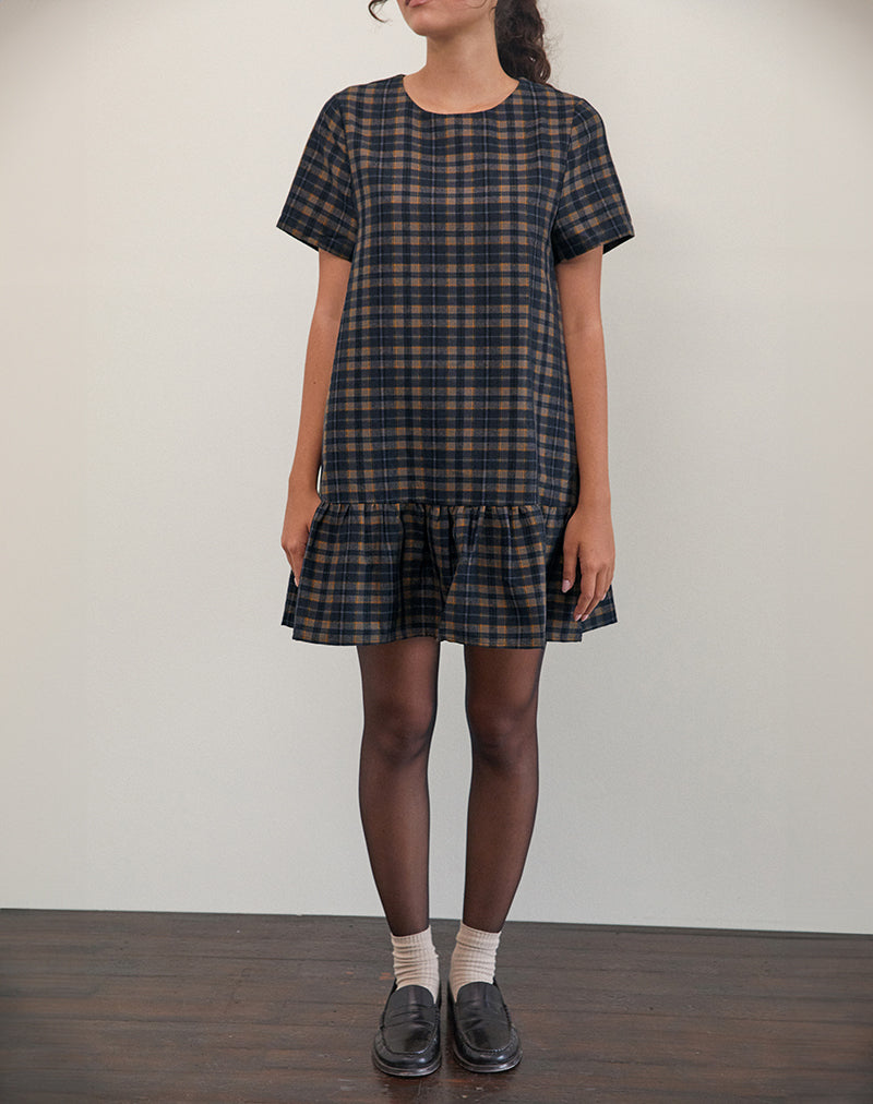 Asterin Mini Smock Dress in Navy Mustard Check-Nico Sky