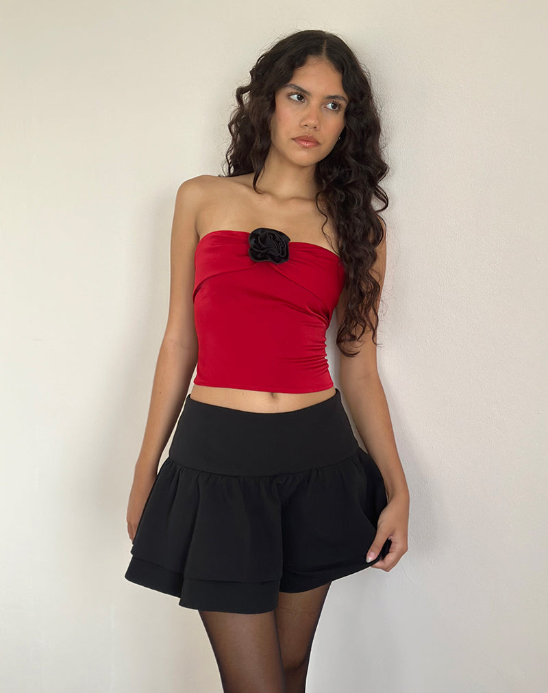 Astrum Satin Bandeau Top in Red with Black Rose-Nico Sky