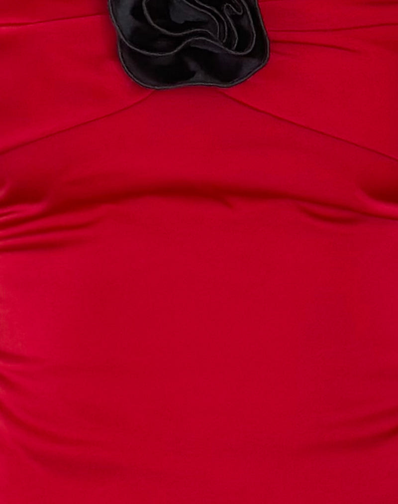 Astrum Satin Bandeau Top in Red with Black Rose-Nico Sky