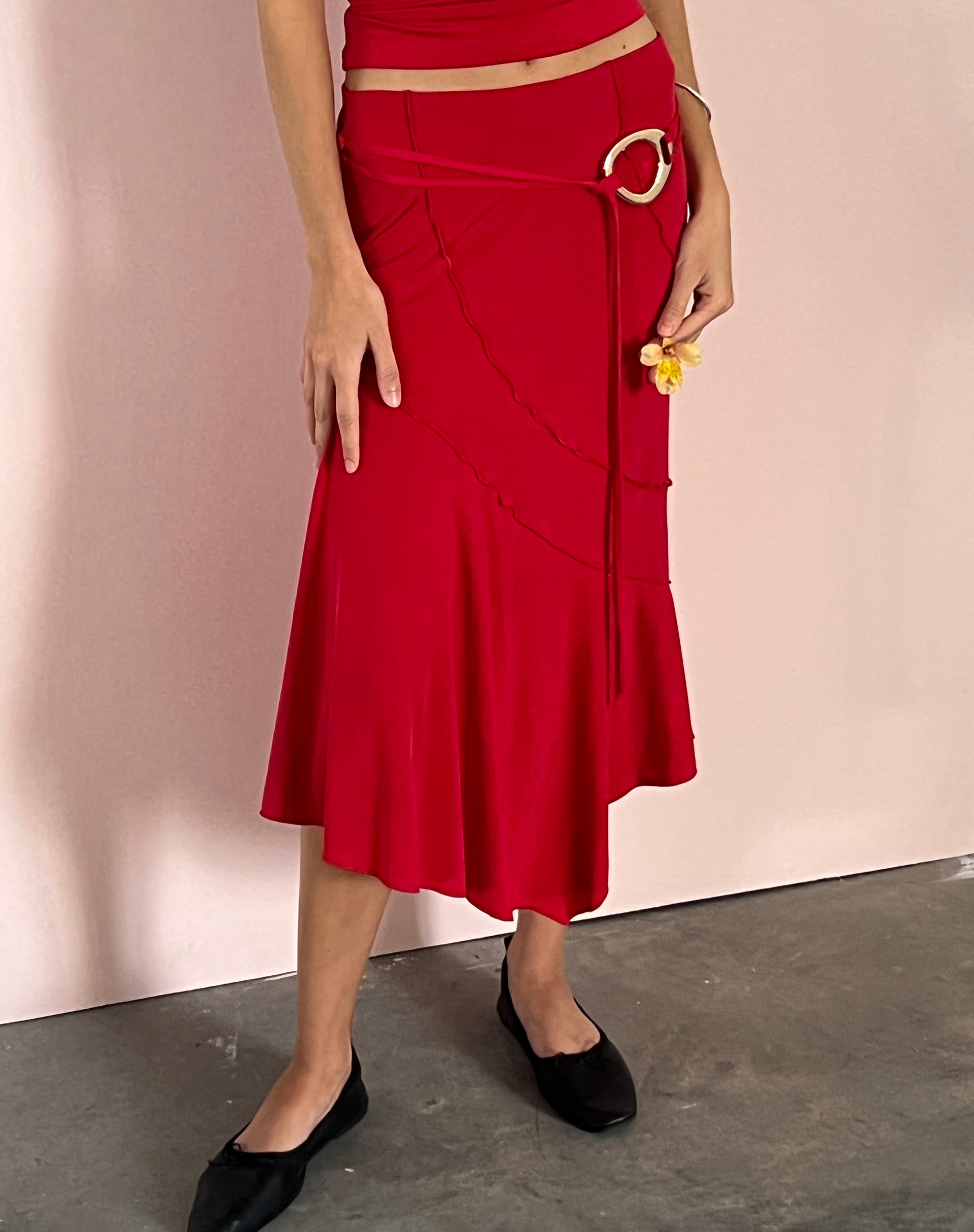 Kimiko Midi Skirt in Red-Nico Sky