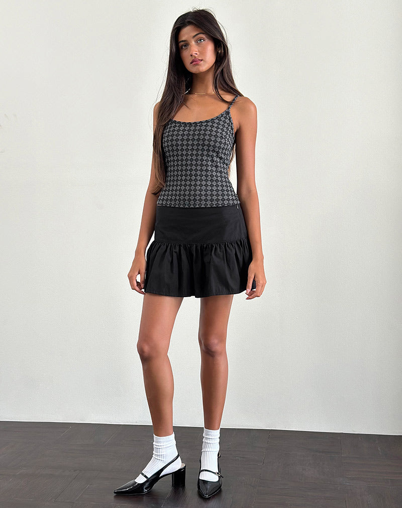 Atarah Knit Cami Top in Argyle Black Grey-Nico Sky