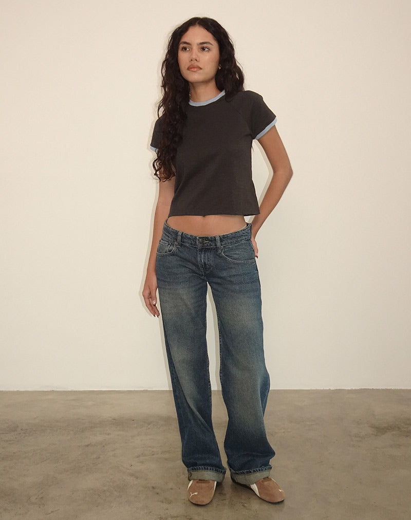 Atenga Tee in Chocolate Brown with Light Blue Binding-Nico Sky