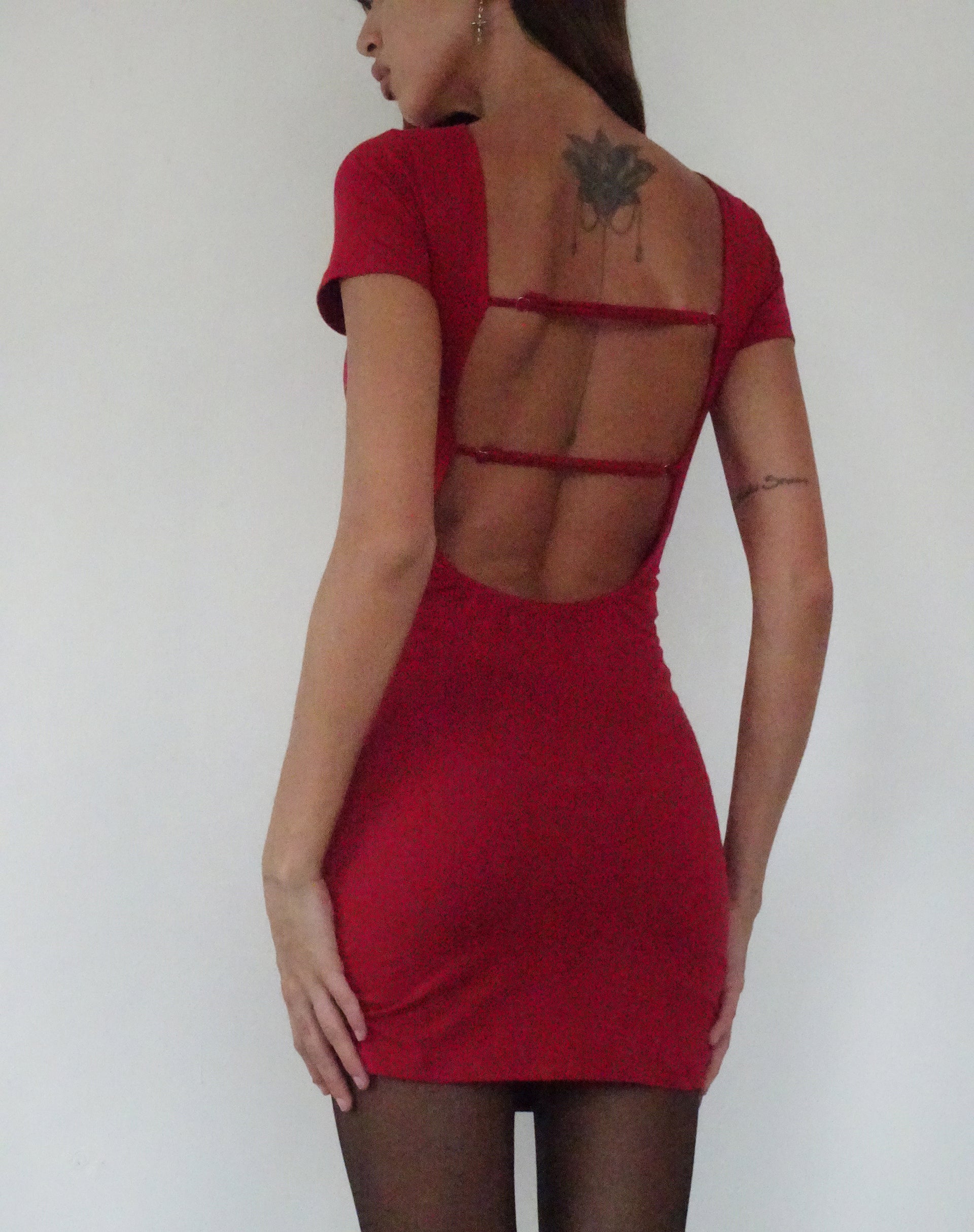 Atina Open Back Mini Dress in Adrenaline Red-Nico Sky