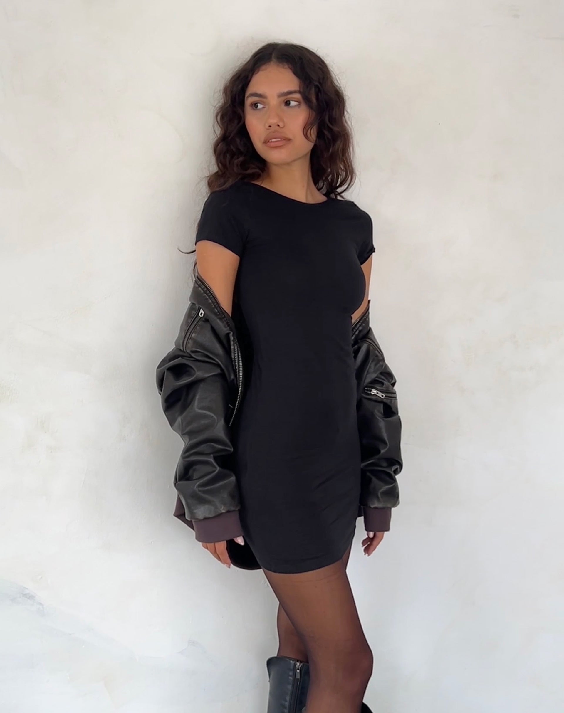 Atina Open Back Mini Dress in Black-Nico Sky