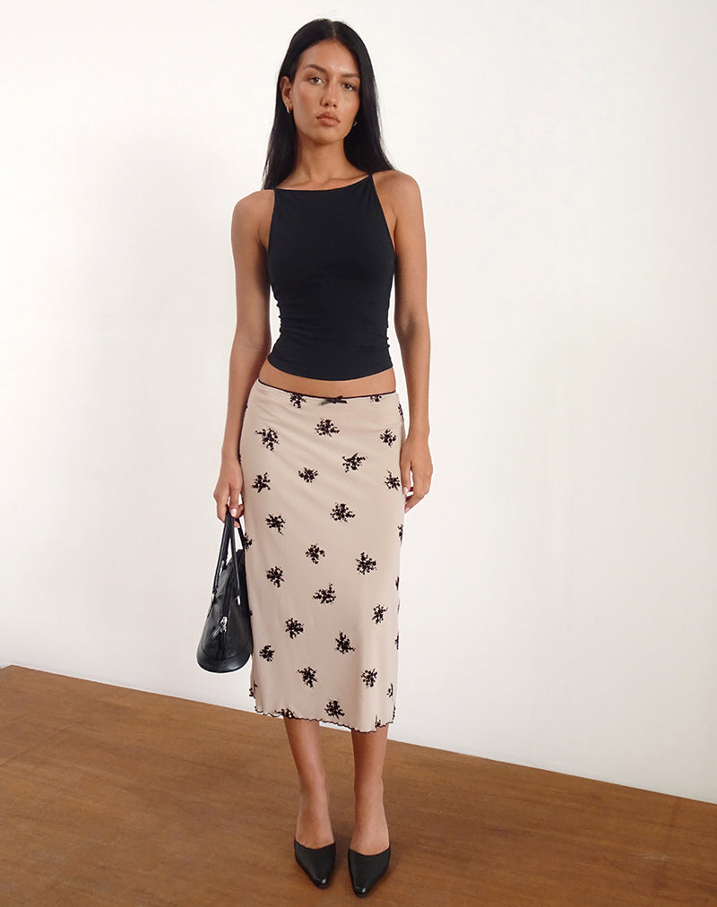 Atira Midi Skirt in Cluster Ditsy Floral Flock Nude-Nico Sky