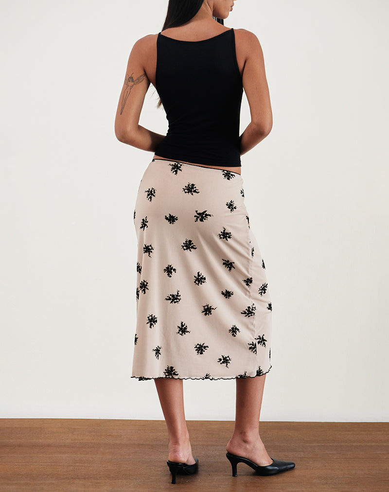 Atira Midi Skirt in Cluster Ditsy Floral Flock Nude-Nico Sky