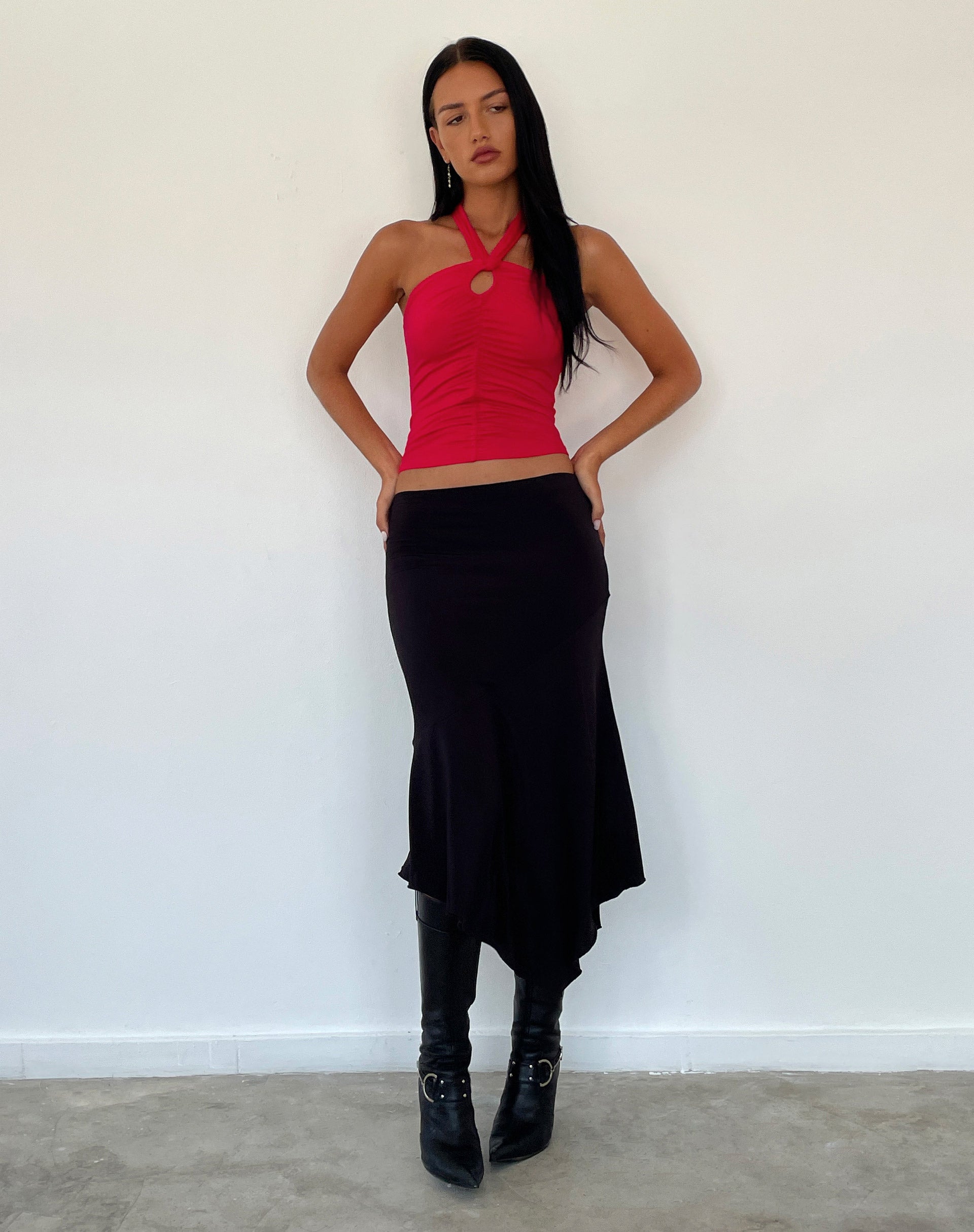 Audrey Halterneck Top in Red Soft Slinky-Nico Sky