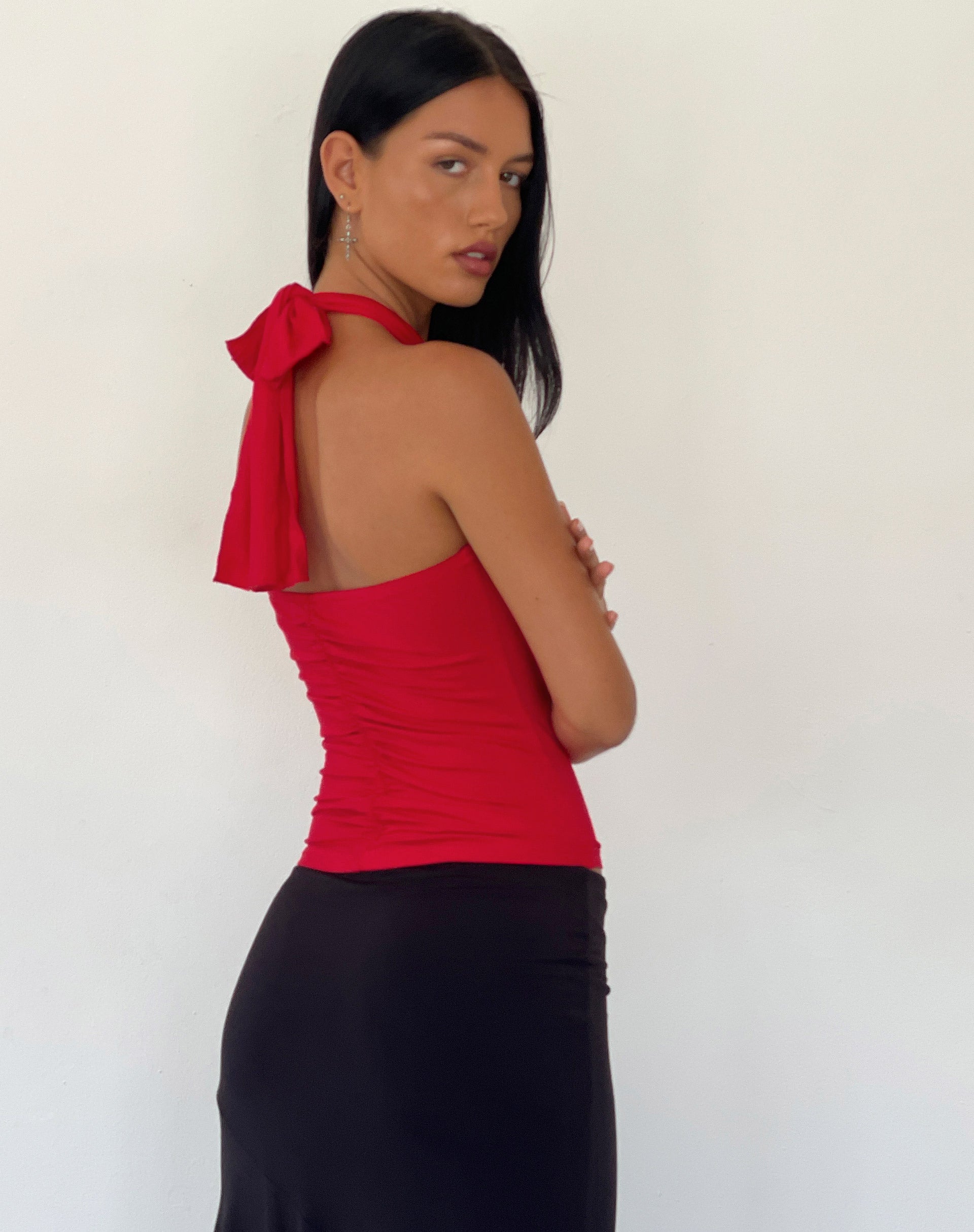Audrey Halterneck Top in Red Soft Slinky-Nico Sky
