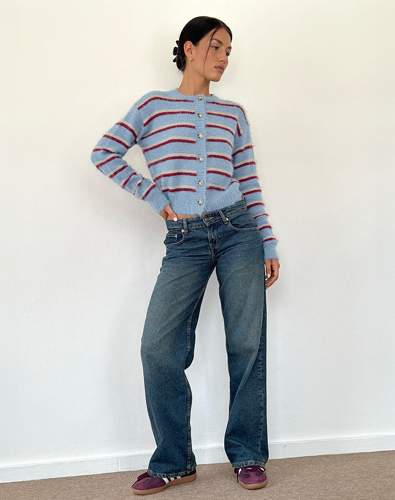 Audrina Cardigan in Blue and Red Stripe-Nico Sky