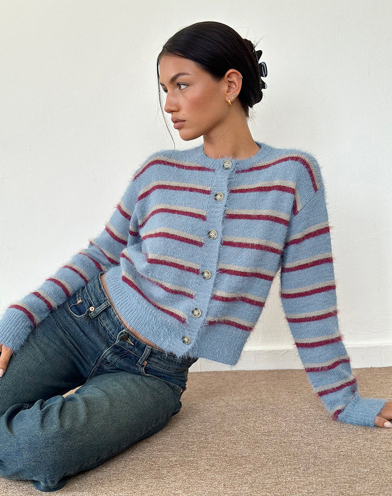 Audrina Cardigan in Blue and Red Stripe-Nico Sky