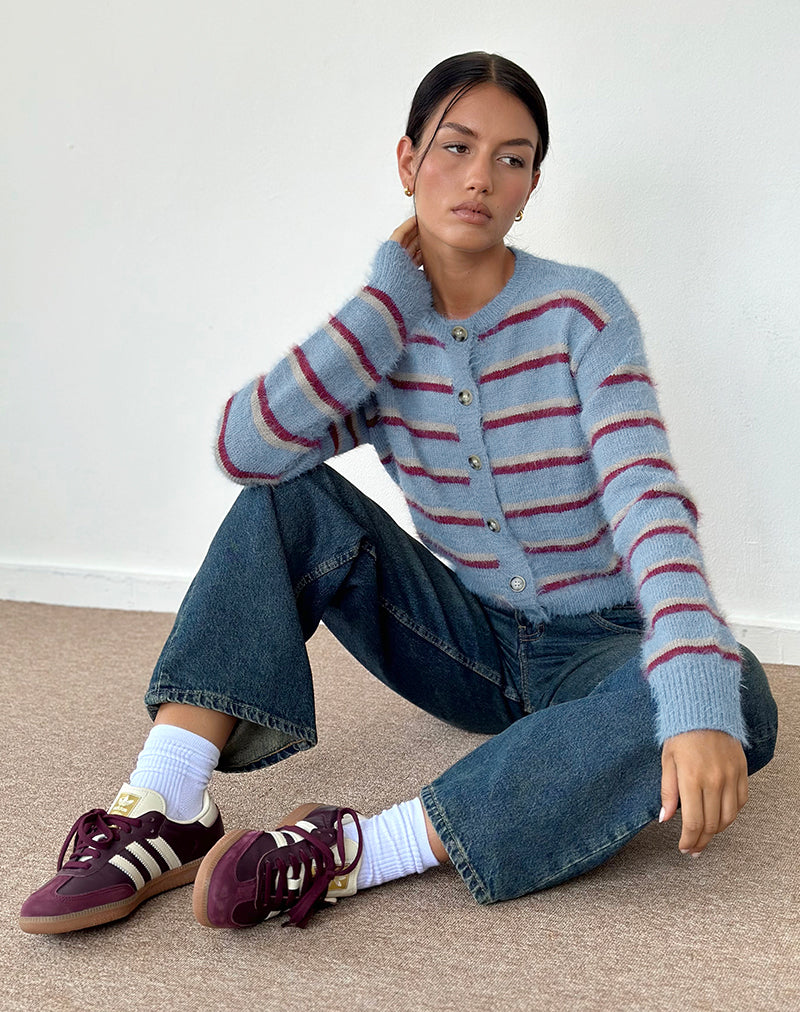 Audrina Cardigan in Blue and Red Stripe-Nico Sky