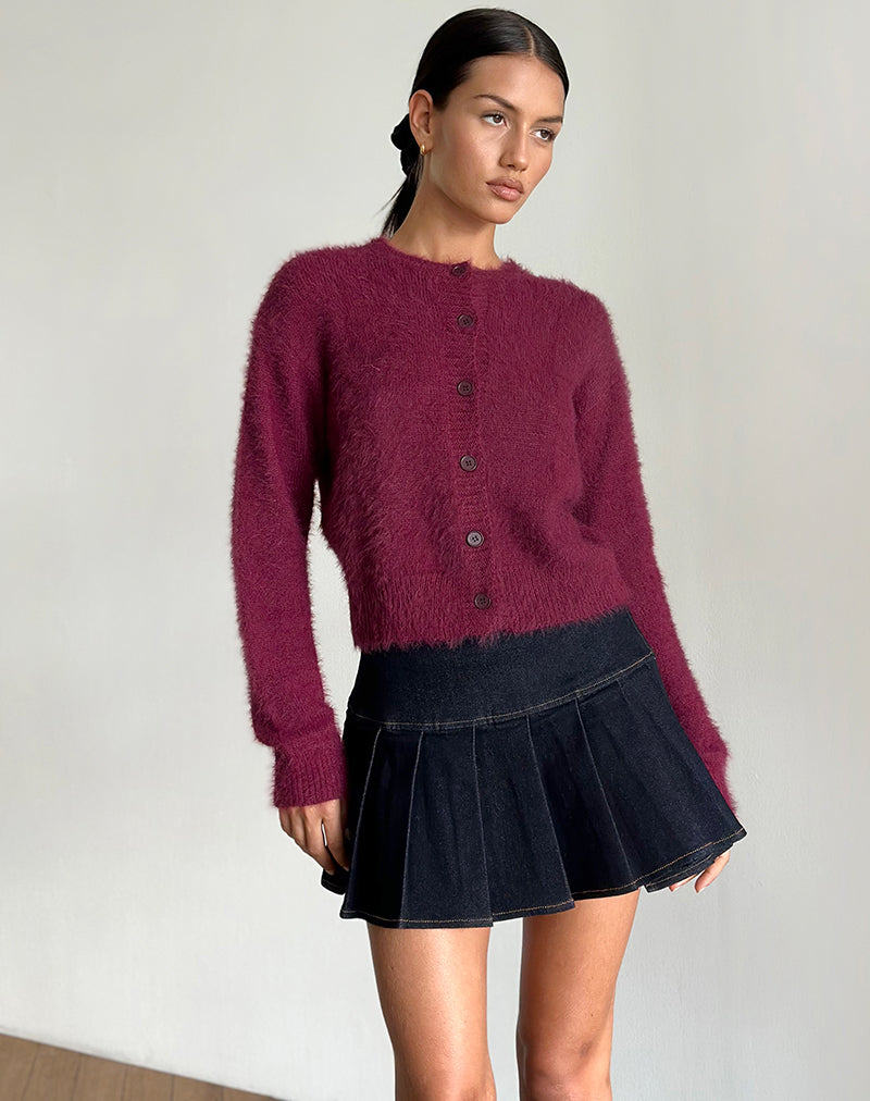 Audrina Cardigan in Fluffy Burgundy-Nico Sky
