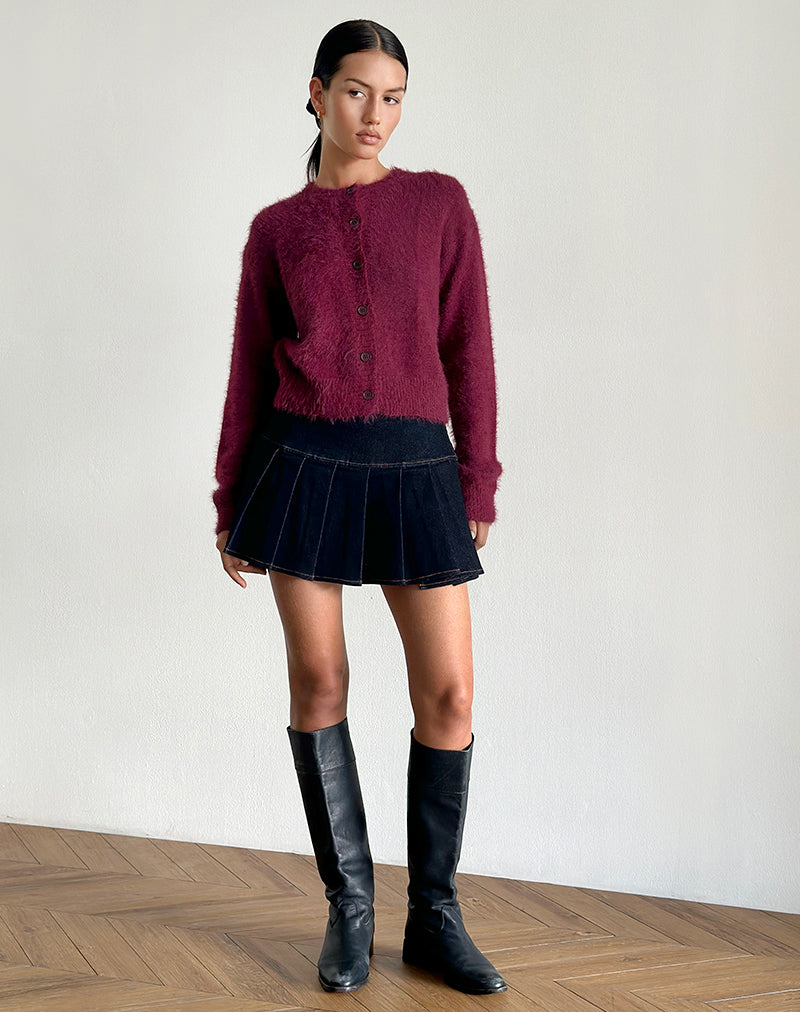 Audrina Cardigan in Fluffy Burgundy-Nico Sky