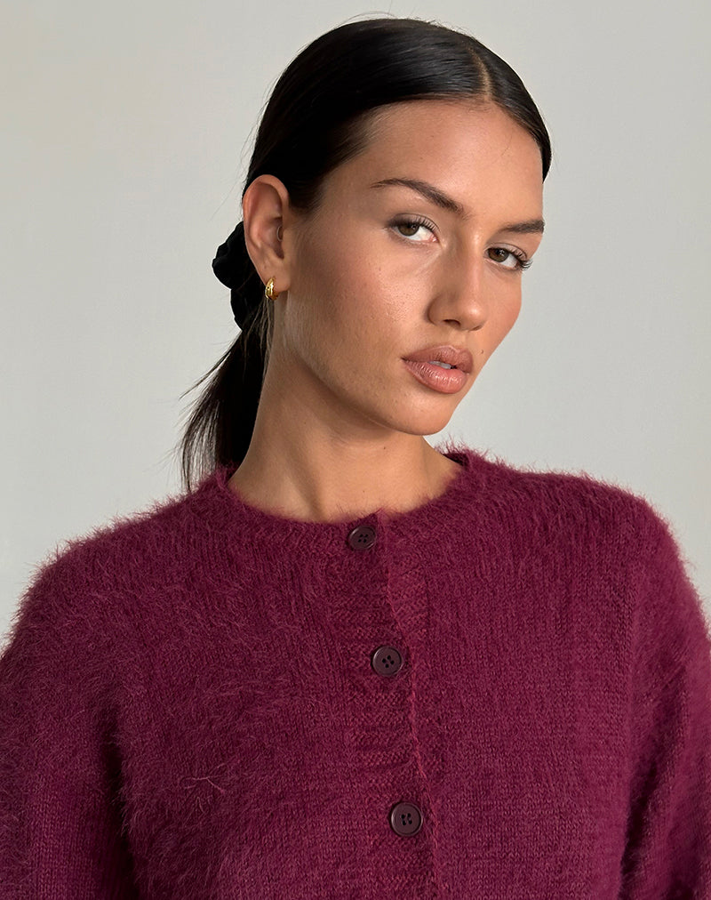 Audrina Cardigan in Fluffy Burgundy-Nico Sky