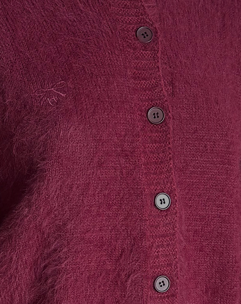 Audrina Cardigan in Fluffy Burgundy-Nico Sky