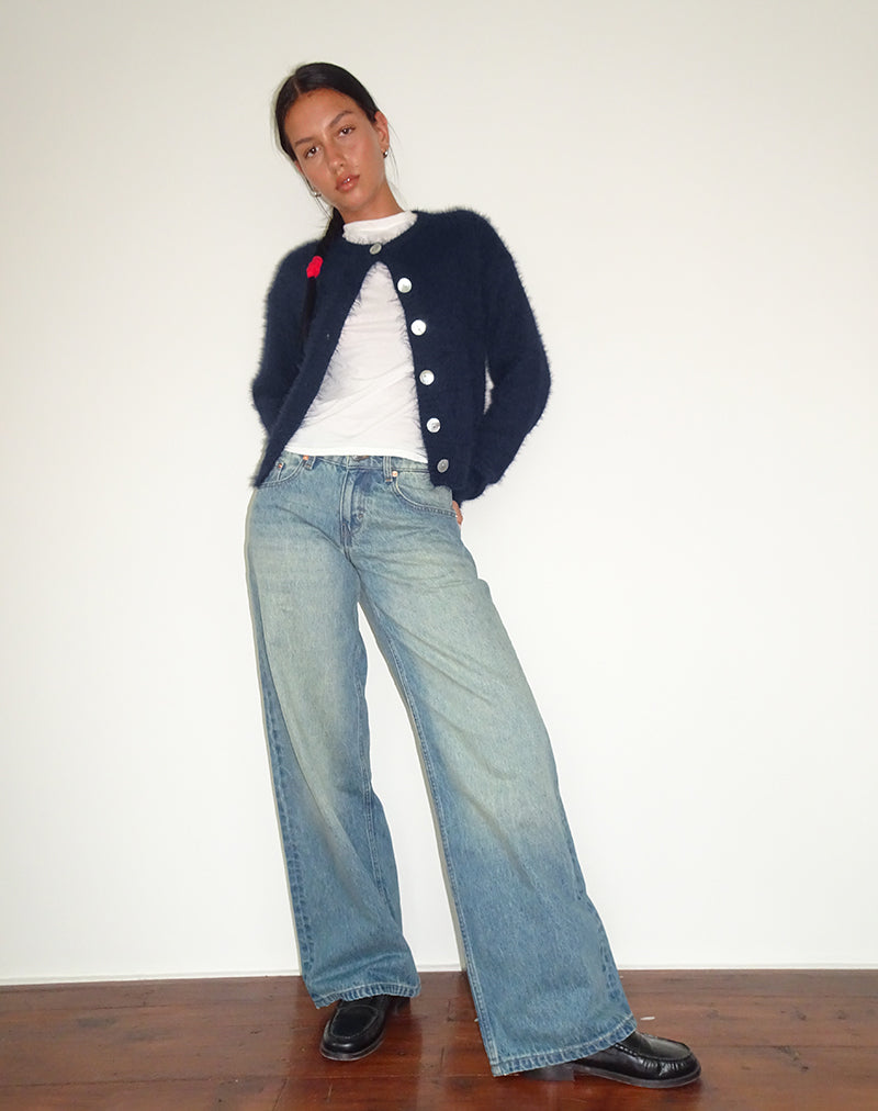 Audrina Cardigan In Fluffy Knit Navy-Nico Sky