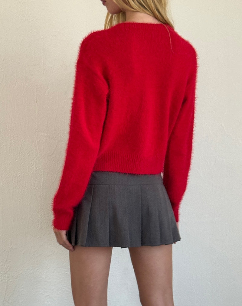 Audrina Cardigan in Fluffy Red-Nico Sky