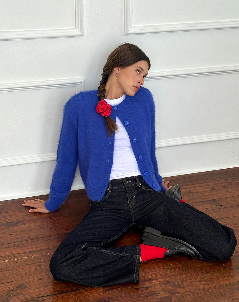 Audrina Cardigan in Fluffy Cobalt Blue-Nico Sky