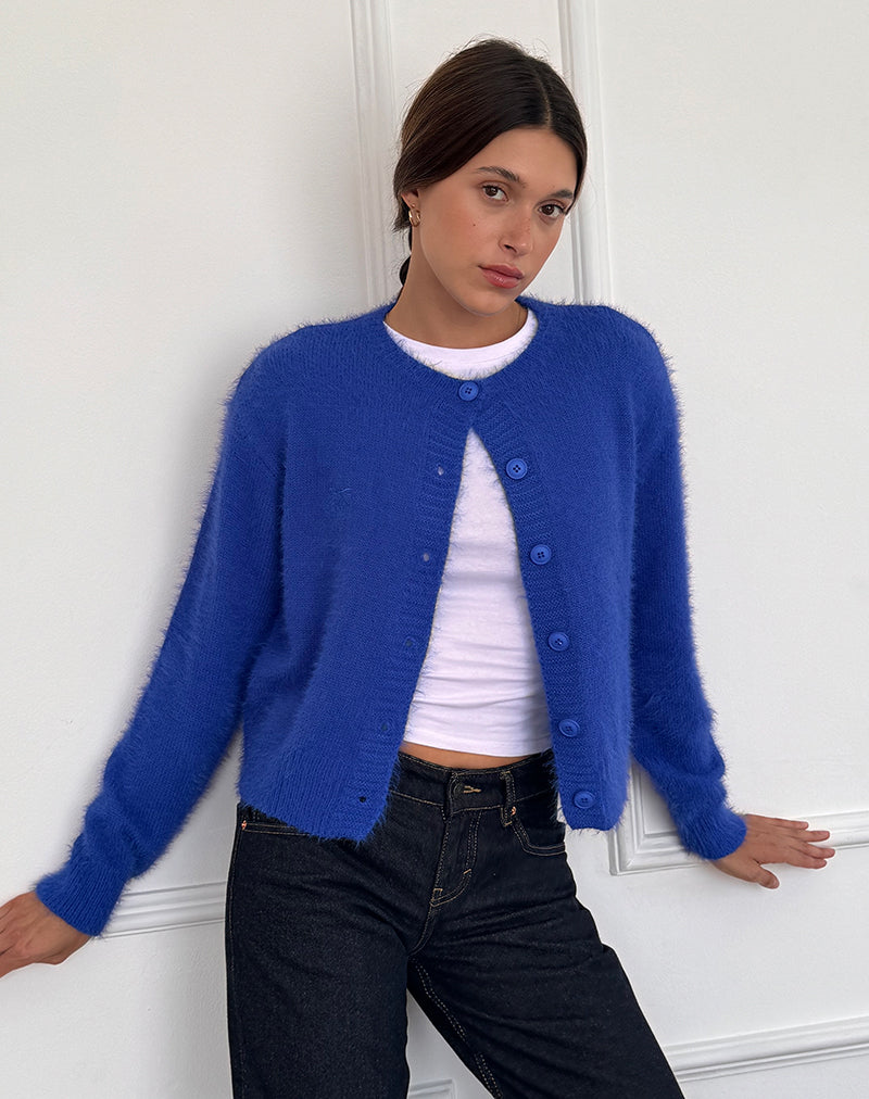 Audrina Cardigan in Fluffy Cobalt Blue-Nico Sky