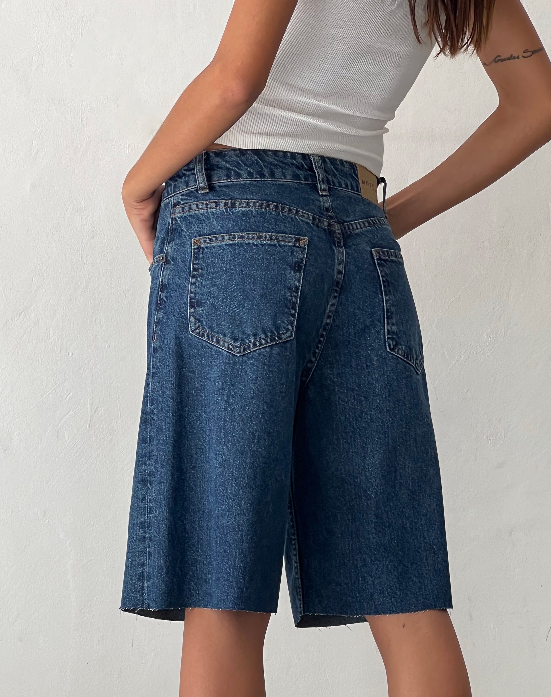 Roomy Mid Rise Long Jorts in Mid Blue Used-Nico Sky