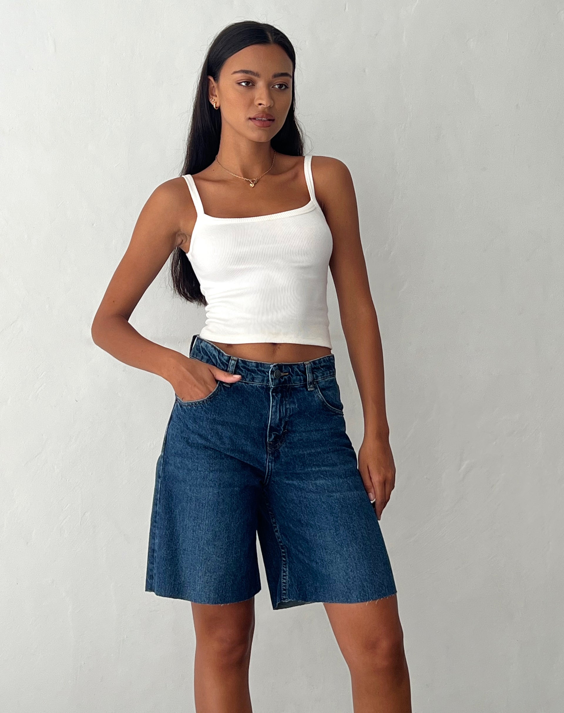 Roomy Mid Rise Jorts in Mid Blue Used-Nico Sky