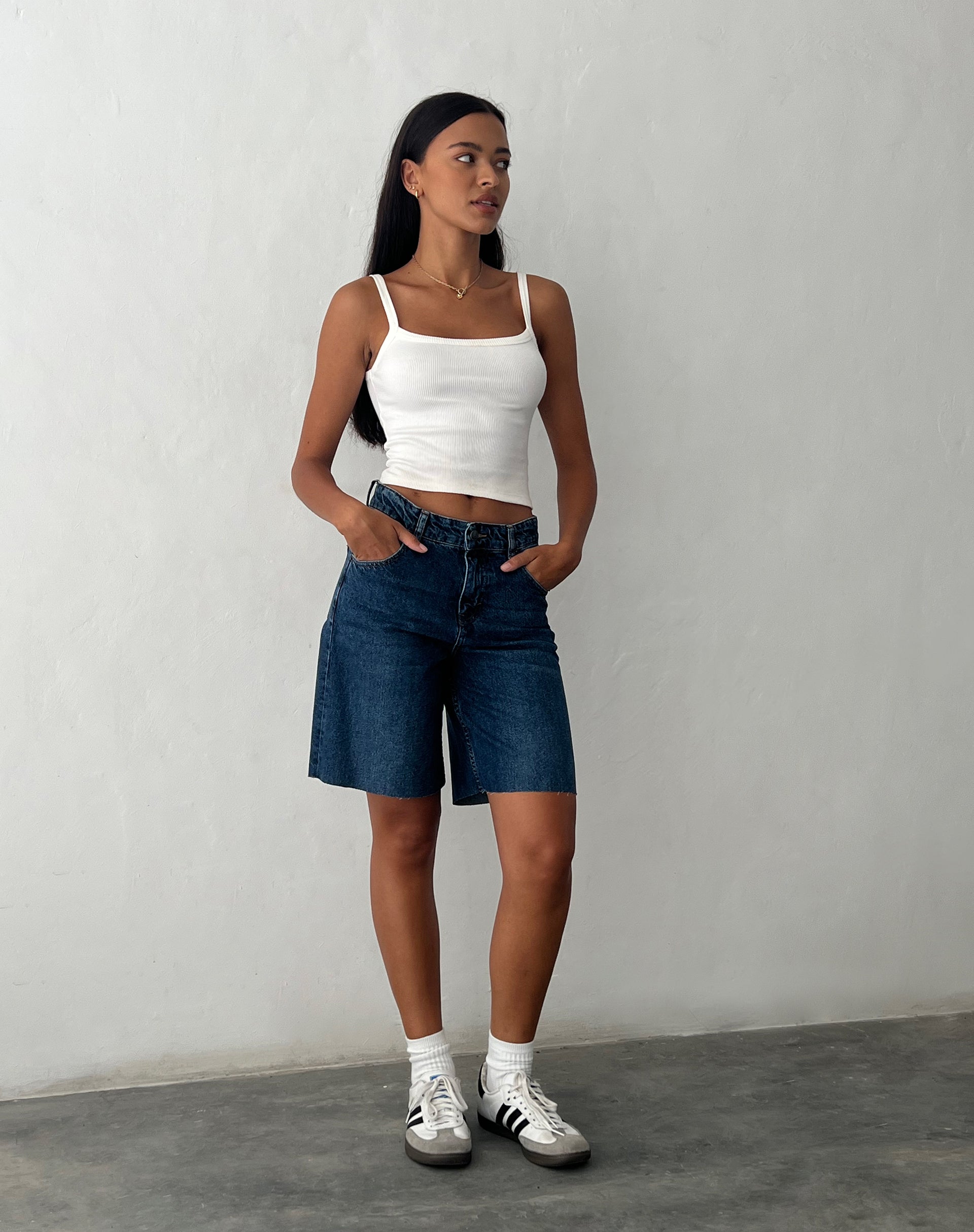 Roomy Mid Rise Jorts in Mid Blue Used-Nico Sky