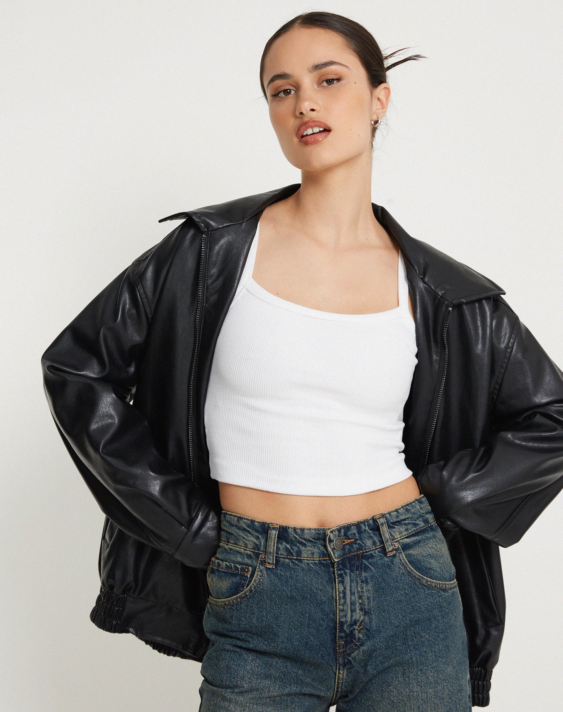 Aus Ribbed Vest Top in White-Nico Sky