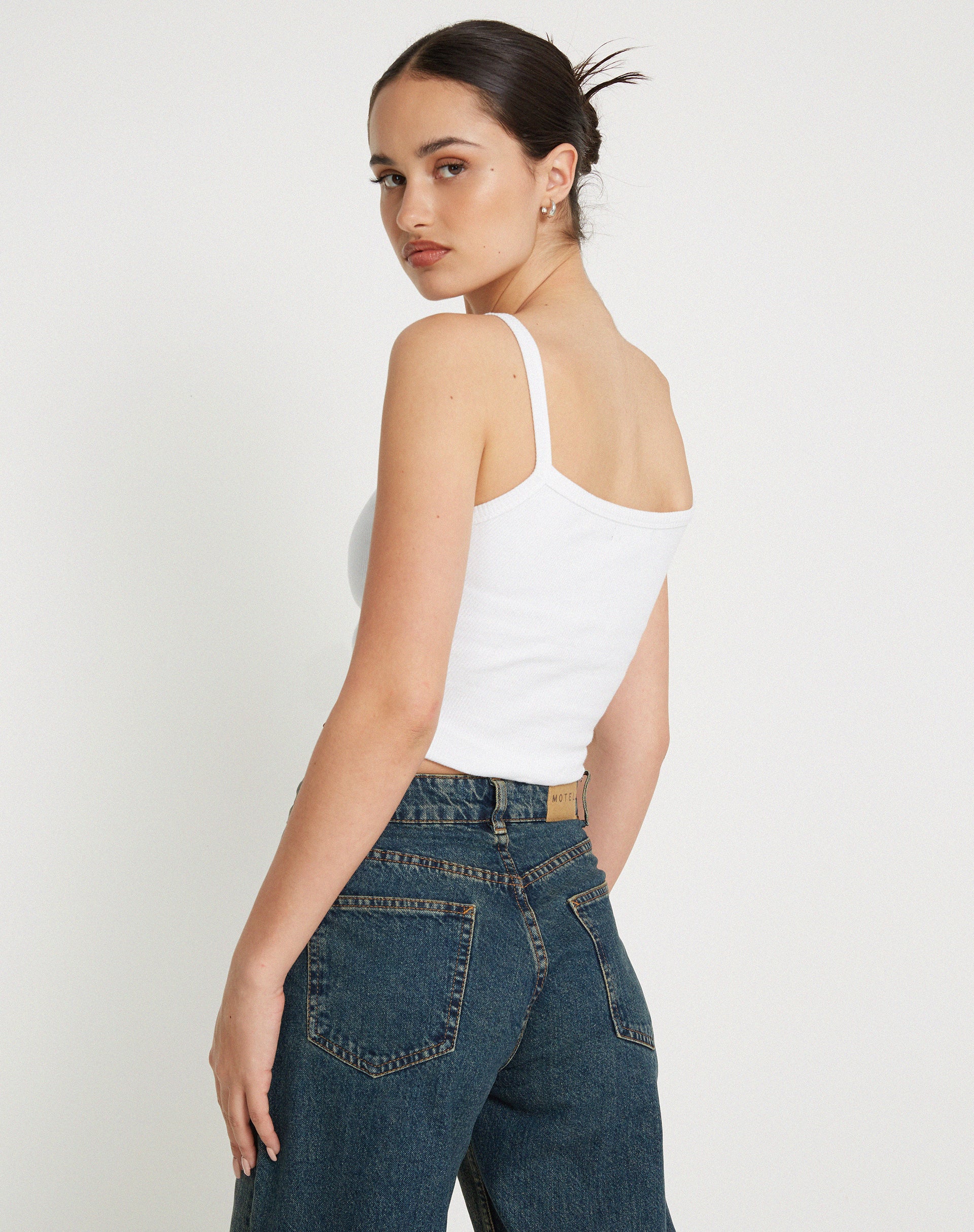 Aus Ribbed Vest Top in White-Nico Sky